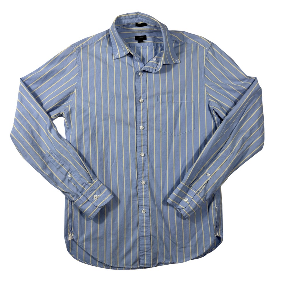 J.Crew Men's S Slim Fit Long Sleeve Striped Button Down Shirt Blue Yellow Cotton